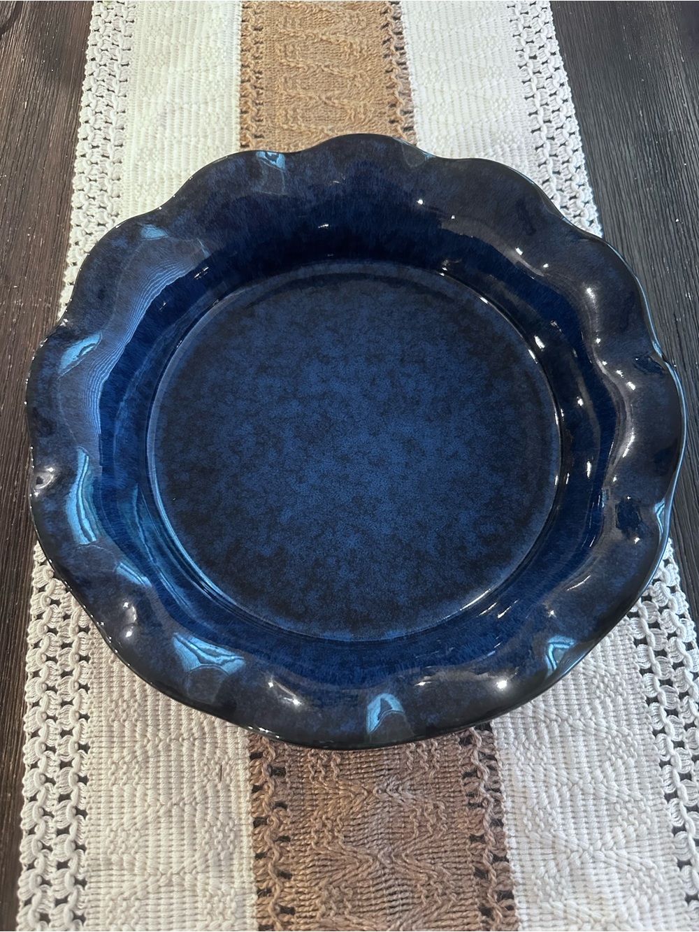 Vancasso Deep Blue Scalloped Ceramic Serving Bowl/Pie Dish
